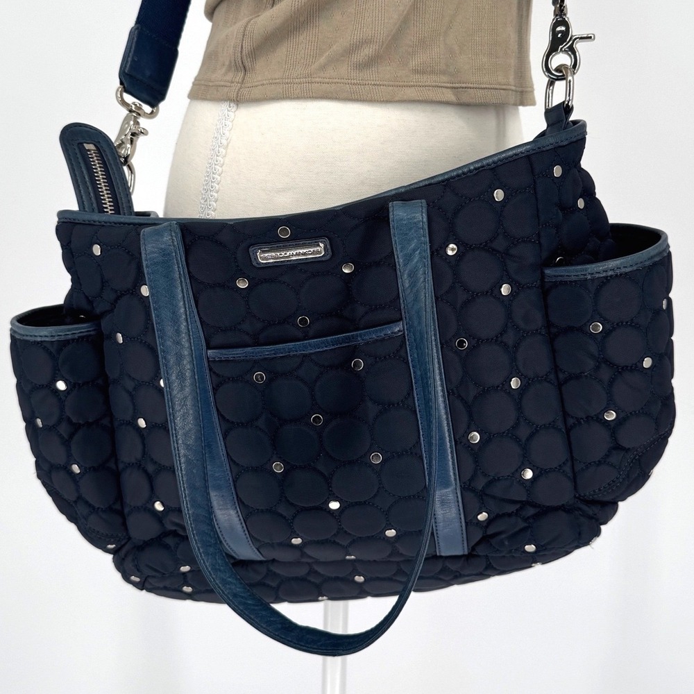 Rebecca Minkoff Diaper Bag OS Navy Quilted Studded Nylon Chic Mom Travelโ Bag
